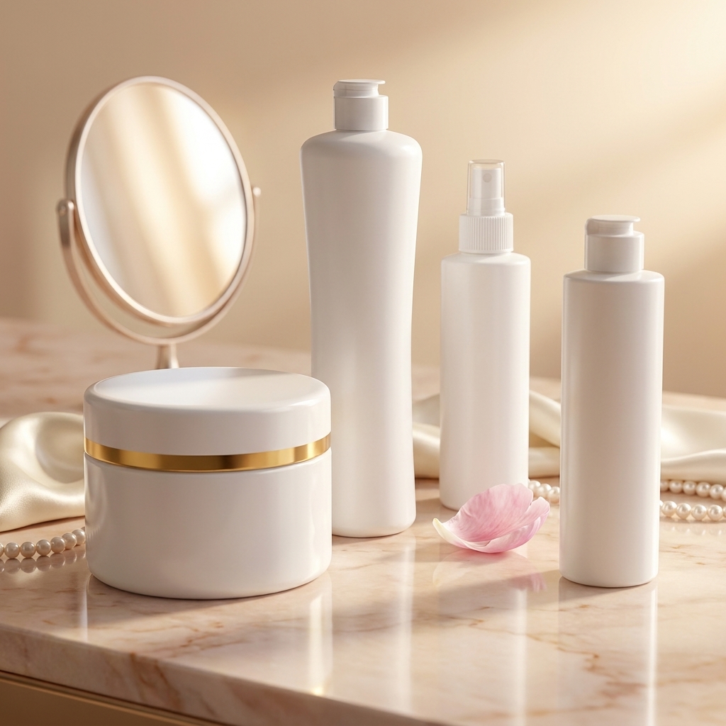 Linha Cosmética & Perfumaria Starpacks — frascos pump e potes com acabamento dourado